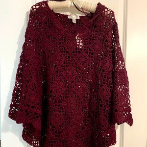 Burgandy Crochet Cape w. hood New w. tags One size